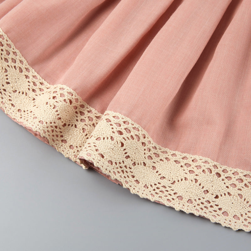 Girl Baby Cute Lotus Root Pink Dress Children Princess Stitching Lace Flying Sleeve Short Skirt Girl Baby Cute Lotus Root Pink Dress Children Princess Stitching Lace Flying Sleeve Short Skirt